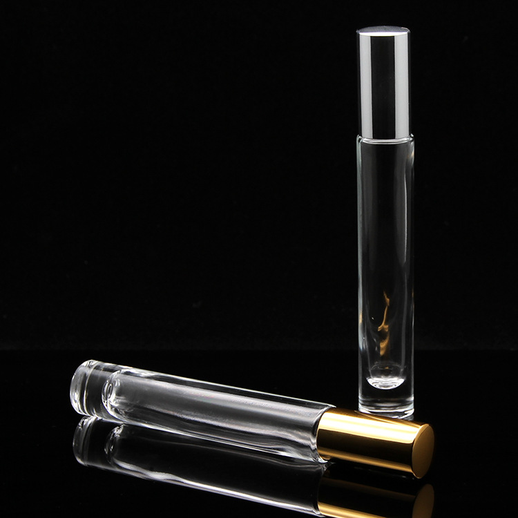 10ml 0.36oz luxury clear glass essential oil perfume sample bottling bottles with stainless steel metal roller thick bottom