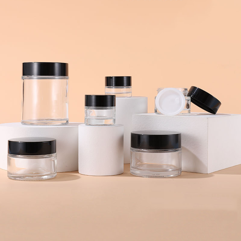 10ml 0.4oz cosmetics wide mouth cream glass jars empty 1OZ 50G 100G glass square cbd hemp container with child resistant cap