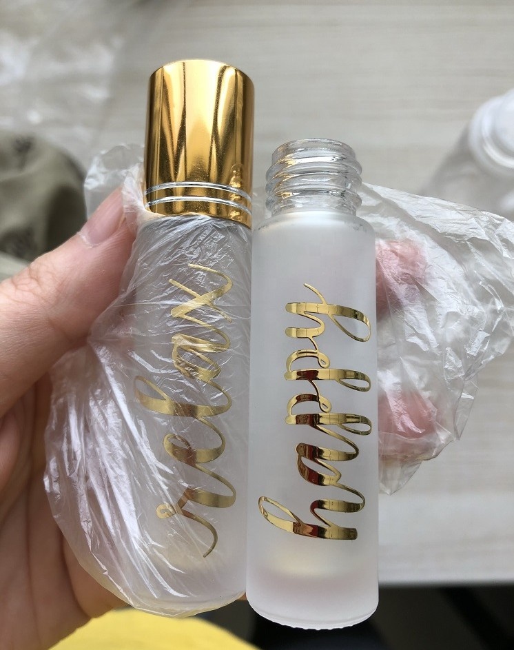 10ml 1/3 oz amber frosted essential oil glass roll on bottle with glass steel roller ball