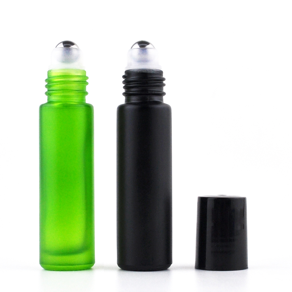 10ml 1/3 oz matte black glass roll on empty perfume bottle with stainless steel roller ball in stock