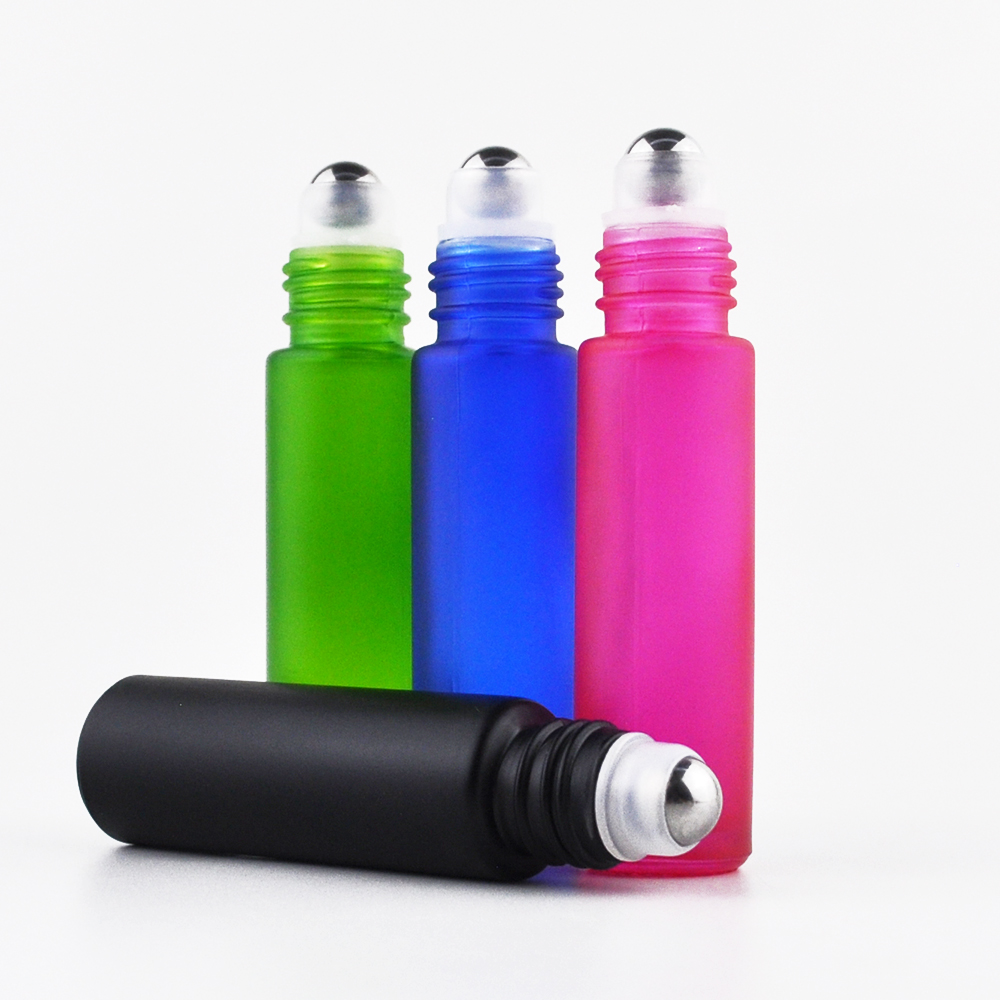 10ml 1/3 oz matte black glass roll on empty perfume bottle with stainless steel roller ball in stock