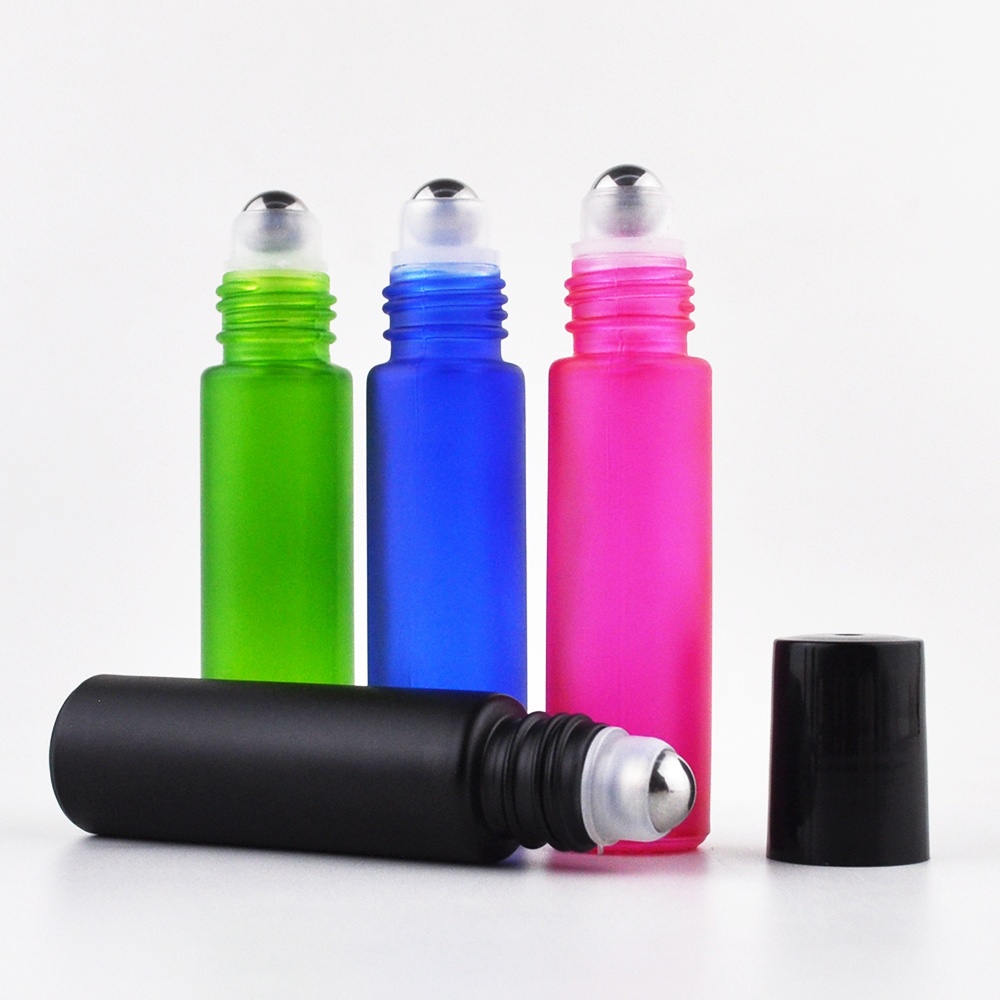 10ml 1/3 oz matte black glass roll on empty perfume bottle with stainless steel roller ball in stock