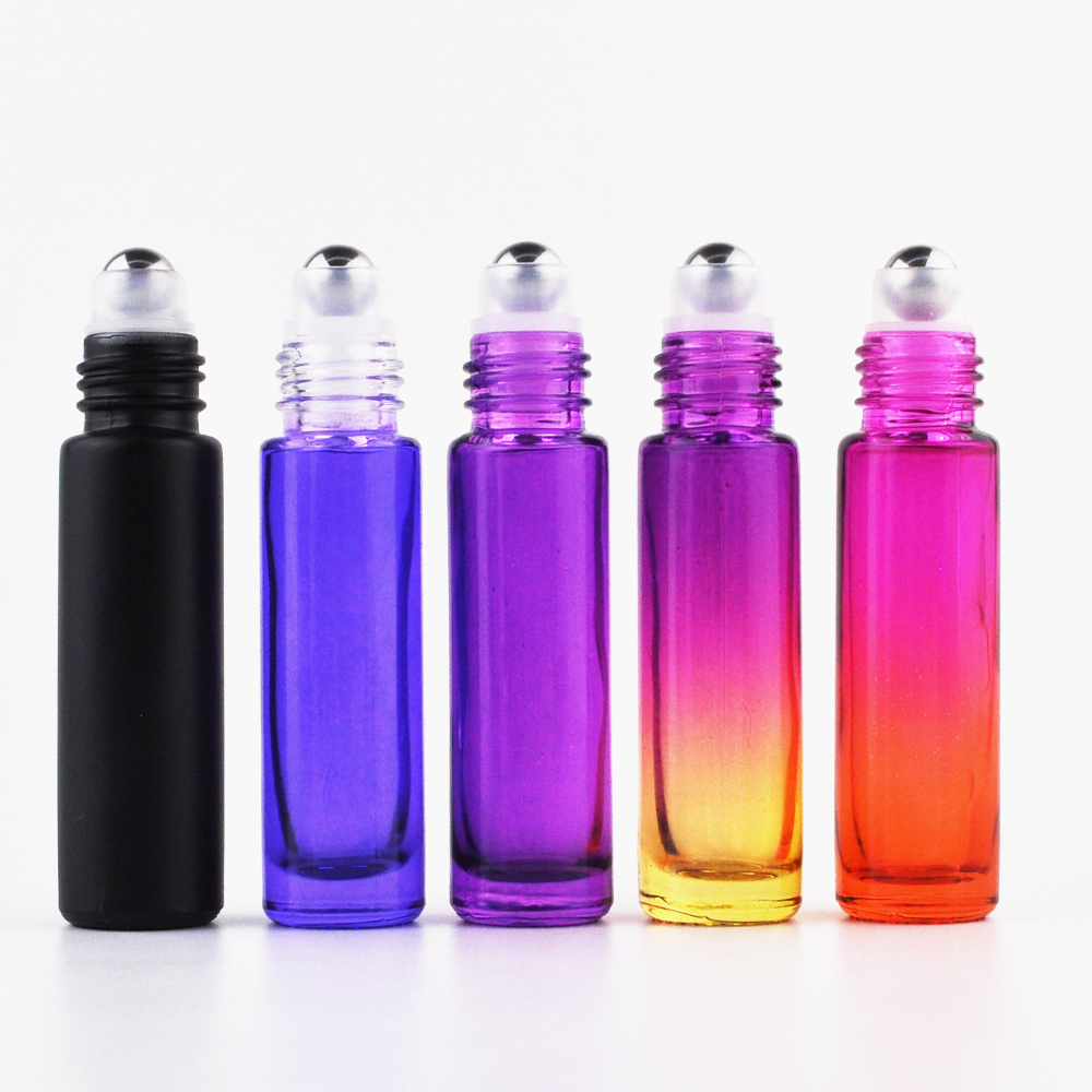 10ml 1/3 oz matte black glass roll on empty perfume bottle with stainless steel roller ball in stock