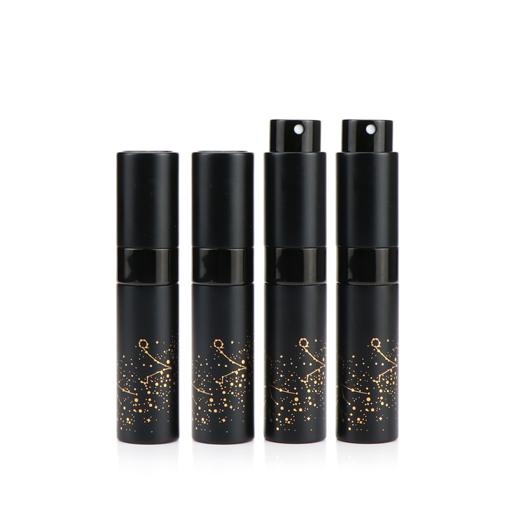 10ml 10g black mini double wall cosmetic oil packaging round atomizer perfume bottle spray with pump