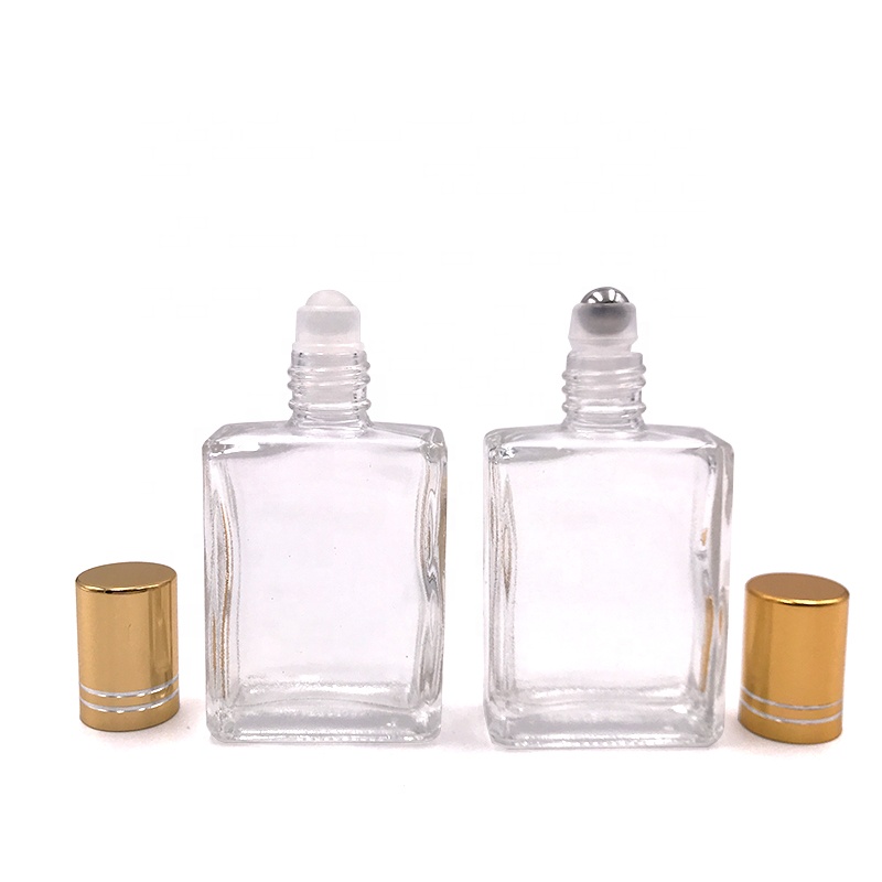 10ml 15 ml 30 ml square shaped roller bottle Eye Care roll on glass bottle 1oz with metal lid