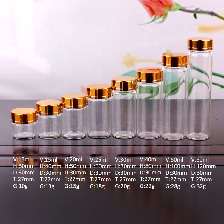 10ml 15ml 20ml 25ml 30ml 40ml 60ml borosilicate candy glass bottle with screw gold lid