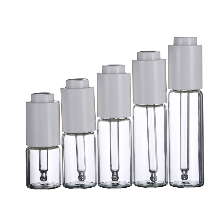10ml 15ml 20ml 25ml 30ml Essential oil glass dropper bottle with white press button dropper cap cosmetic essence dropper bottles