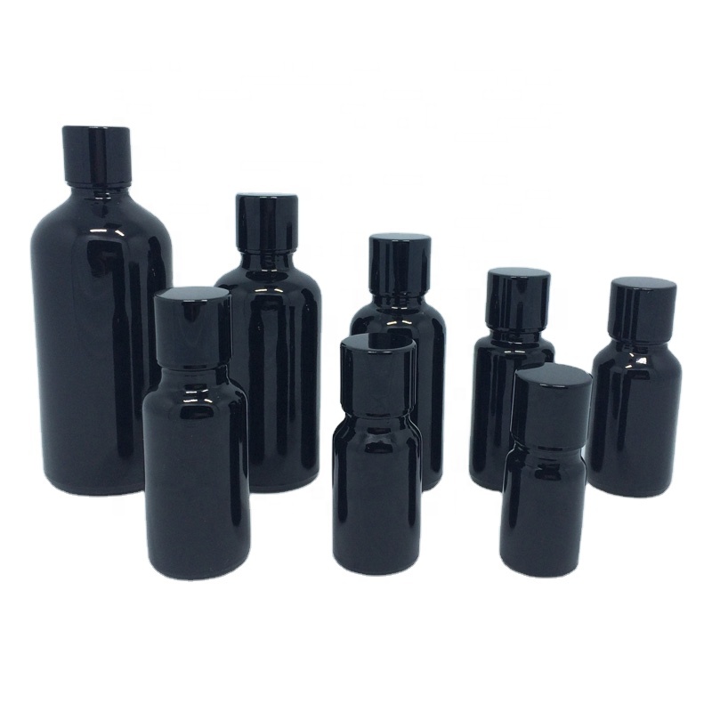 10ml 15ml 20ml 30ml 1 oz 50ml 100ml gloss black shiny dark violet color glass dropper bottle matte black essential oil bottles