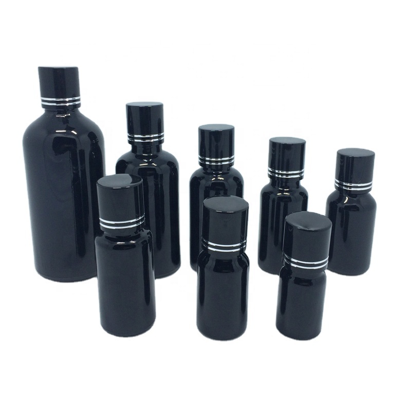 10ml 15ml 20ml 30ml 1 oz 50ml 100ml gloss black shiny dark violet color glass dropper bottle matte black essential oil bottles