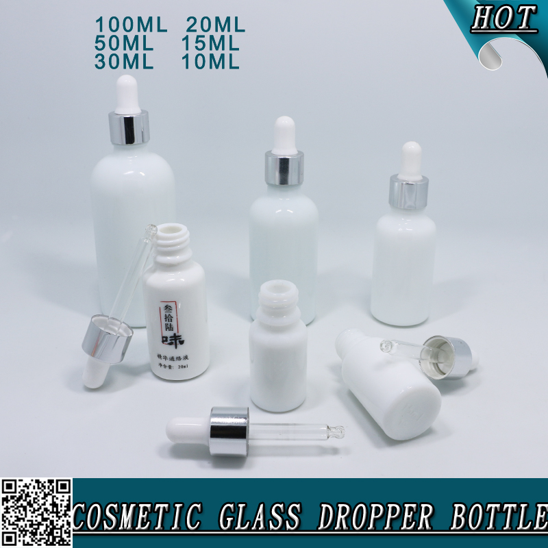 10ml 15ml 20ml 30ml 1 oz 50ml 100ml solid milk opal white glass dropper bottle with silver ring for serum essential oil perfume