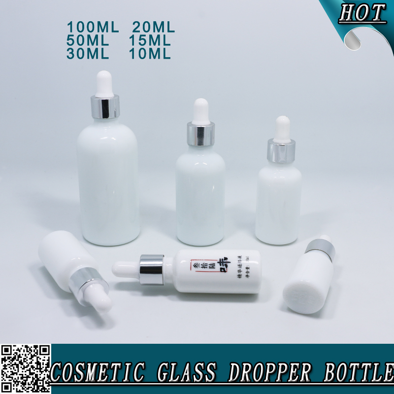 10ml 15ml 20ml 30ml 1 oz 50ml 100ml solid milk opal white glass dropper bottle with silver ring for serum essential oil perfume