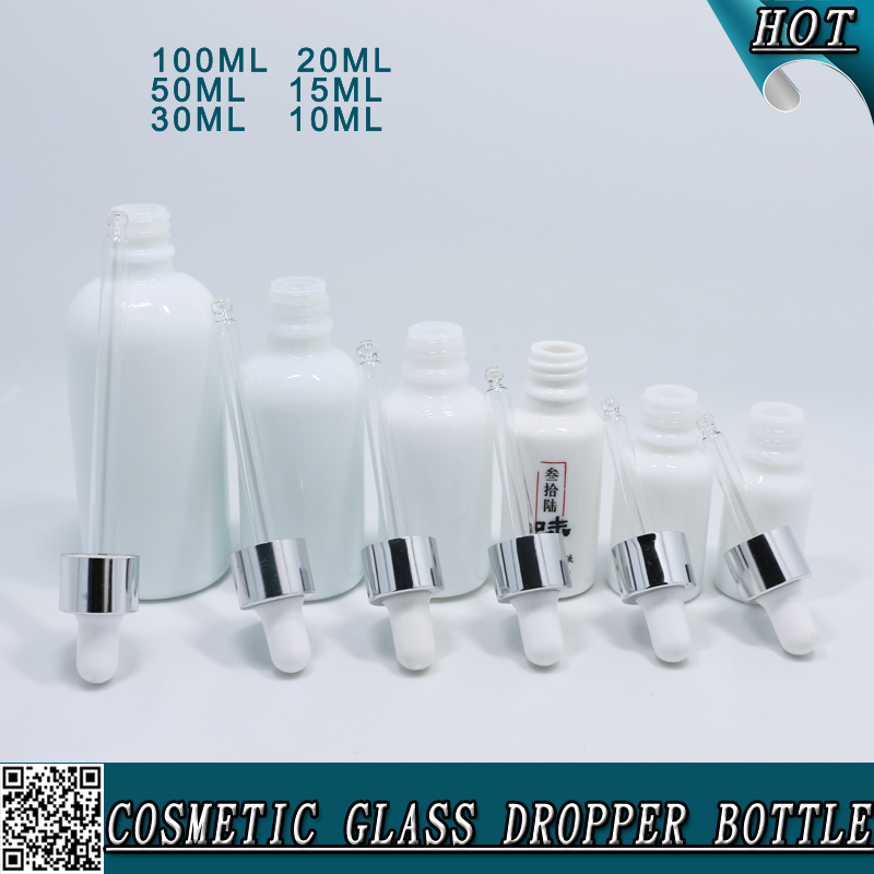 10ml 15ml 20ml 30ml 1 oz 50ml 100ml solid milk opal white glass dropper bottle with silver ring for serum essential oil perfume