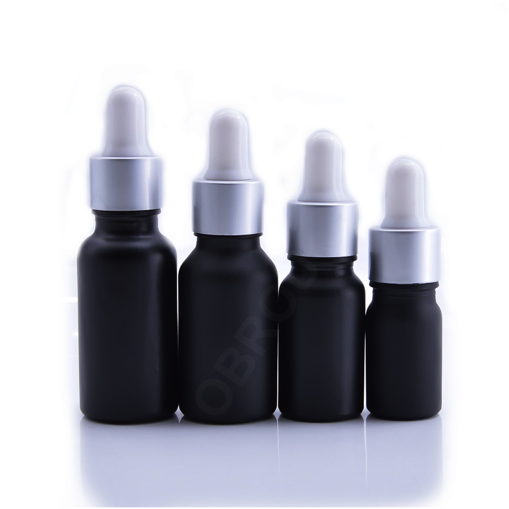 10ml 15ml 20ml 30ml 50ml 100ml Empty Oil Bottle Matte Black Glass Dropper Bottle with Silver Dropper Cap Fast Shipping
