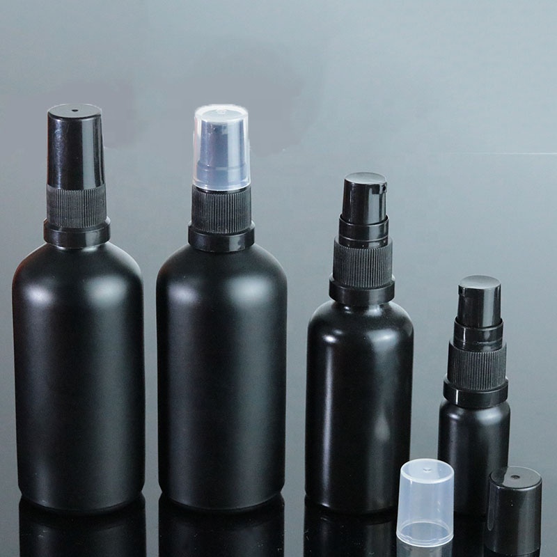 10ml 15ml 20ml 30ml 50ml 100ml Empty cosmetic packaging black frosted glass pump bottle for serum (GRBL07)