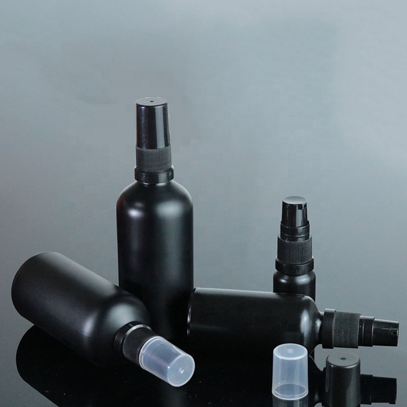 10ml 15ml 20ml 30ml 50ml 100ml Empty cosmetic packaging black frosted glass pump bottle for serum (GRBL07)