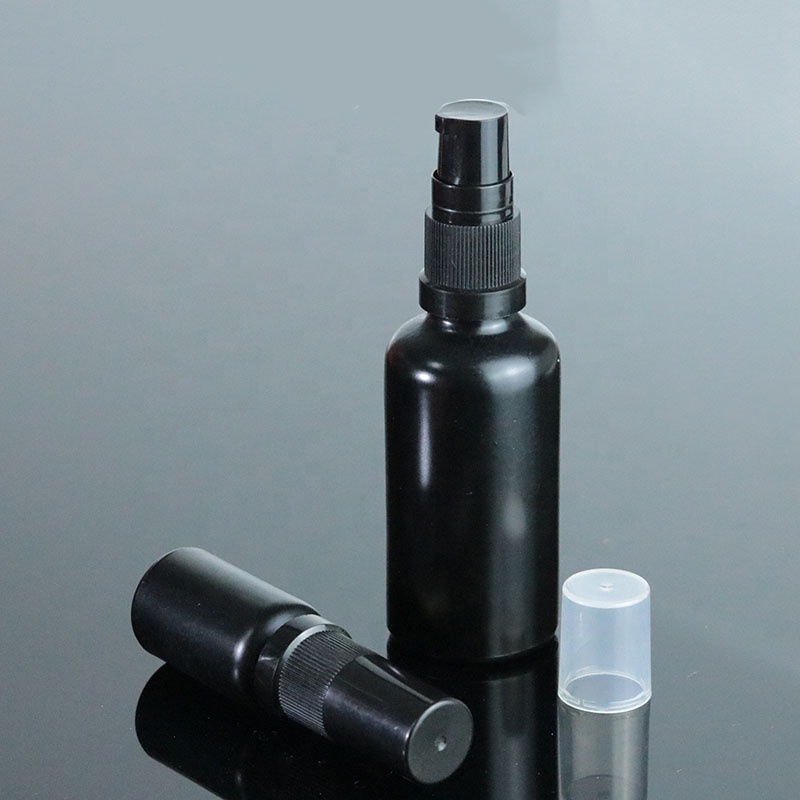 10ml 15ml 20ml 30ml 50ml 100ml Empty cosmetic packaging black frosted glass pump bottle for serum (GRBL07)