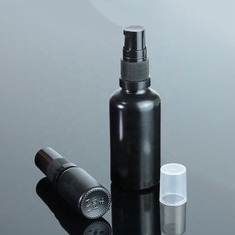 10ml 15ml 20ml 30ml 50ml 100ml Empty cosmetic packaging black frosted glass pump bottle for serum (GRBL07)