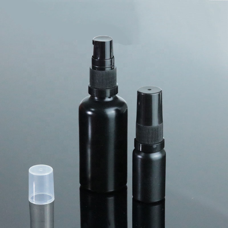 10ml 15ml 20ml 30ml 50ml 100ml Empty cosmetic packaging black frosted glass pump bottle for serum (GRBL07)