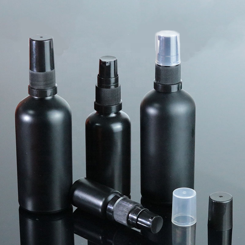 10ml 15ml 20ml 30ml 50ml 100ml Empty cosmetic packaging black frosted glass pump bottle for serum (GRBL07)