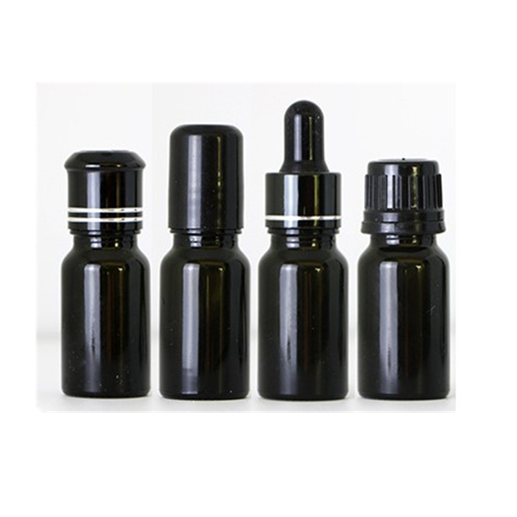 10ml 15ml 20ml 30ml 50ml 100ml Glossy Black Boston Round Essential Oil Glass Bottles with Pipette Droppers Orifice Reducers