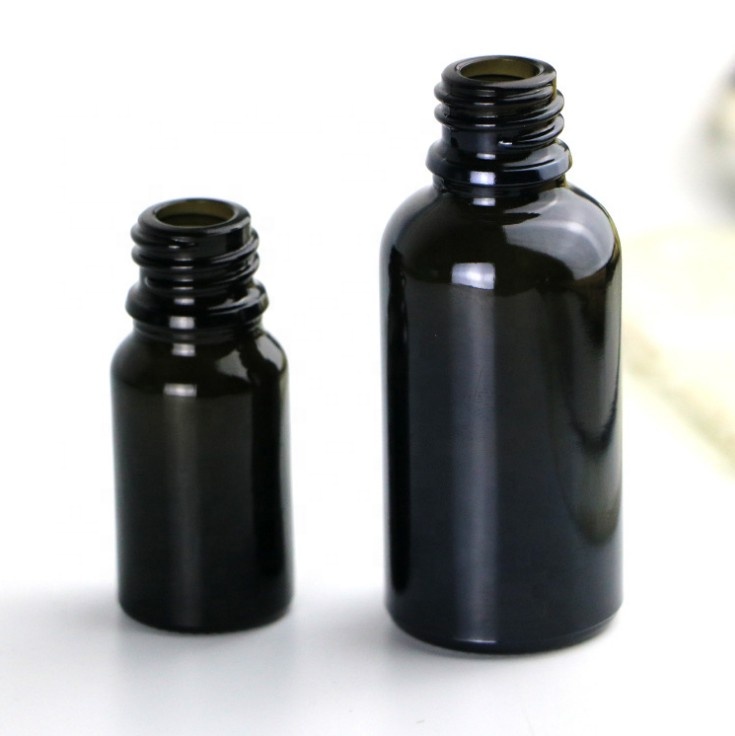 10ml 15ml 20ml 30ml 50ml 100ml Glossy Black Boston Round Essential Oil Glass Bottles with Pipette Droppers Orifice Reducers