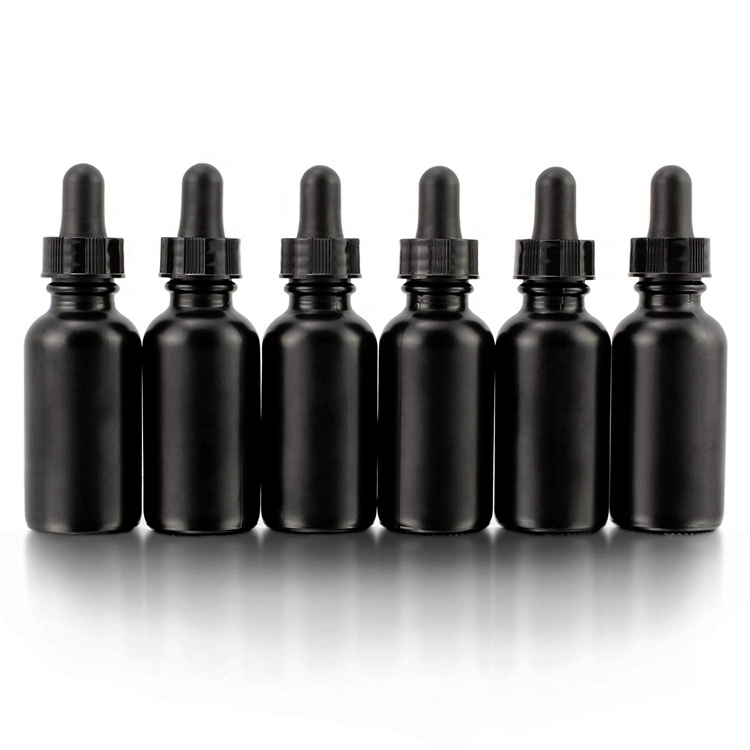 10ml 15ml 20ml 30ml 50ml 100ml Matt Black Boston Round Cosmetics Essential Oil Glass Bottles with Pipette Droppers