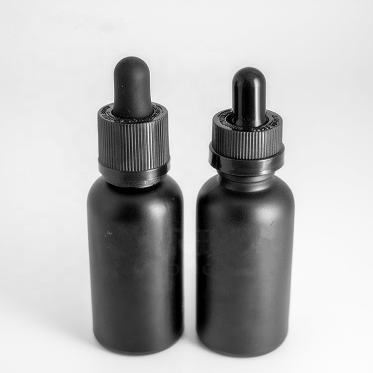 10ml 15ml 20ml 30ml 50ml 100ml Matt Black Boston Round Cosmetics Essential Oil Glass Bottles with Pipette Droppers