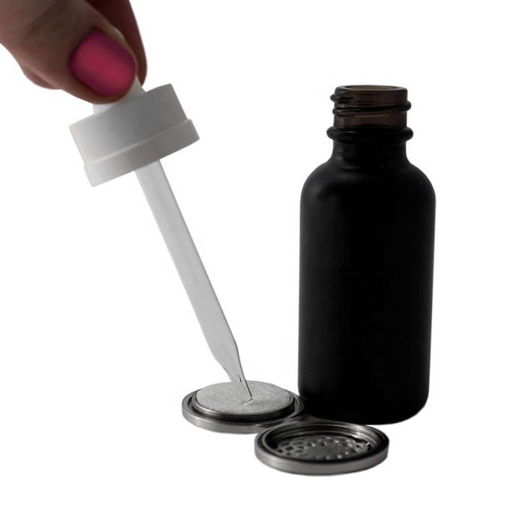10ml 15ml 20ml 30ml 50ml 100ml Matt Black Boston Round Cosmetics Essential Oil Glass Bottles with Pipette Droppers