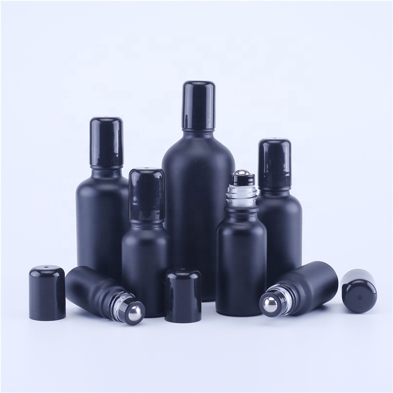 10ml 15ml 20ml 30ml 50ml 100ml Matte Black Glass Roll on Bottles Stainless Steel Roller Ball for Perfume Essential Oil