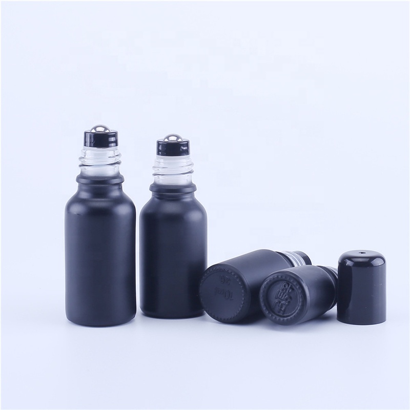 10ml 15ml 20ml 30ml 50ml 100ml Matte Black Glass Roll on Bottles Stainless Steel Roller Ball for Perfume Essential Oil