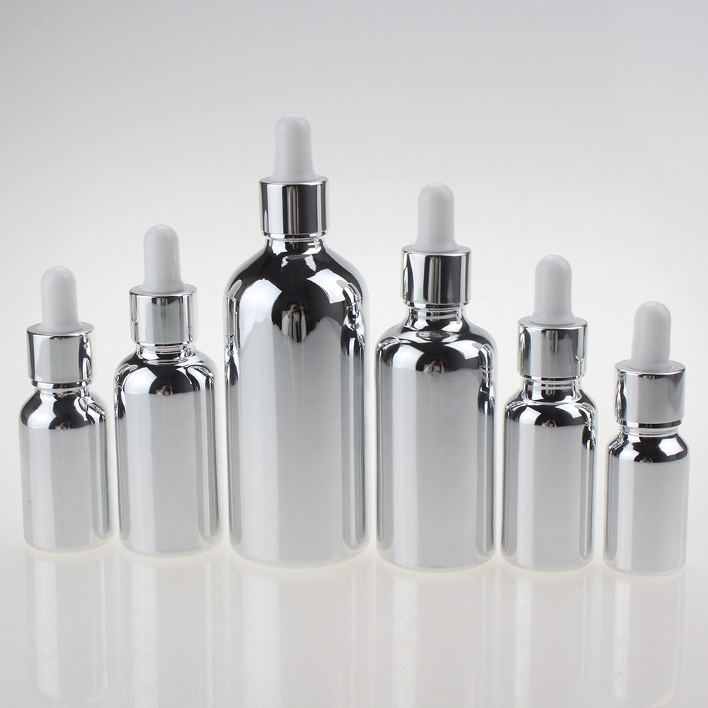 10ml 15ml 20ml 30ml 50ml 100ml Silver metallic dropper e liquid bottle eliquid electroplating gold glass bottle