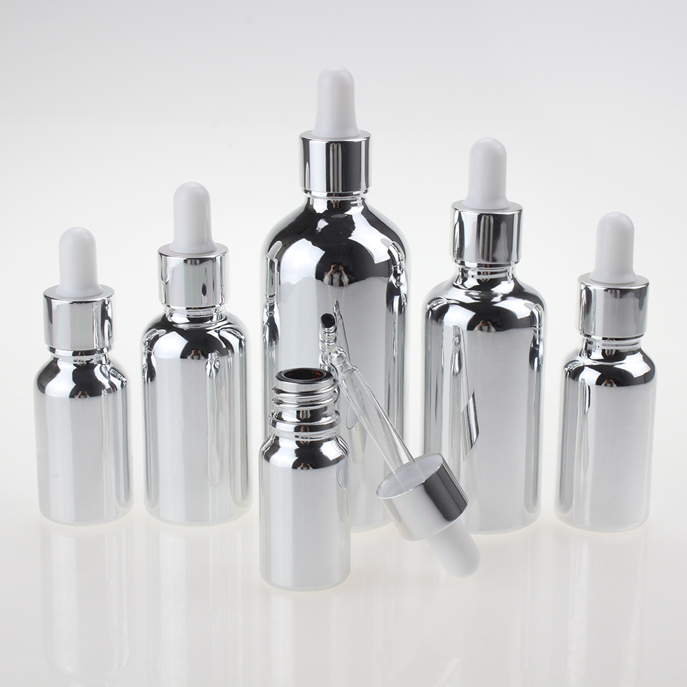 10ml 15ml 20ml 30ml 50ml 100ml Silver metallic dropper e liquid bottle eliquid electroplating gold glass bottle