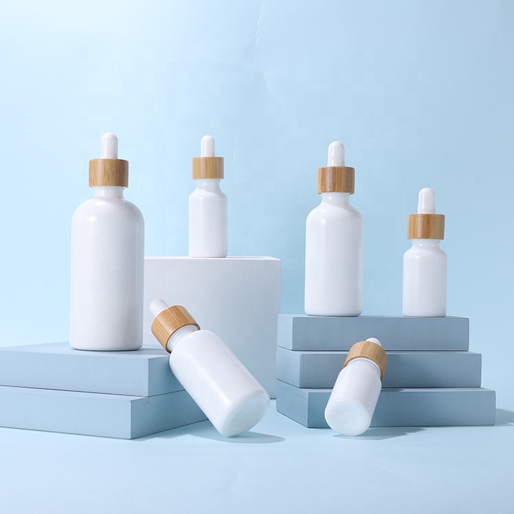 10ml 15ml 20ml 30ml 50ml 100ml White porcelain essential oil serum glass dropper bottle with bamboo cap