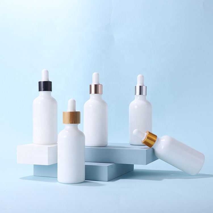 10ml 15ml 20ml 30ml 50ml 100ml White porcelain essential oil serum glass dropper bottle with bamboo cap