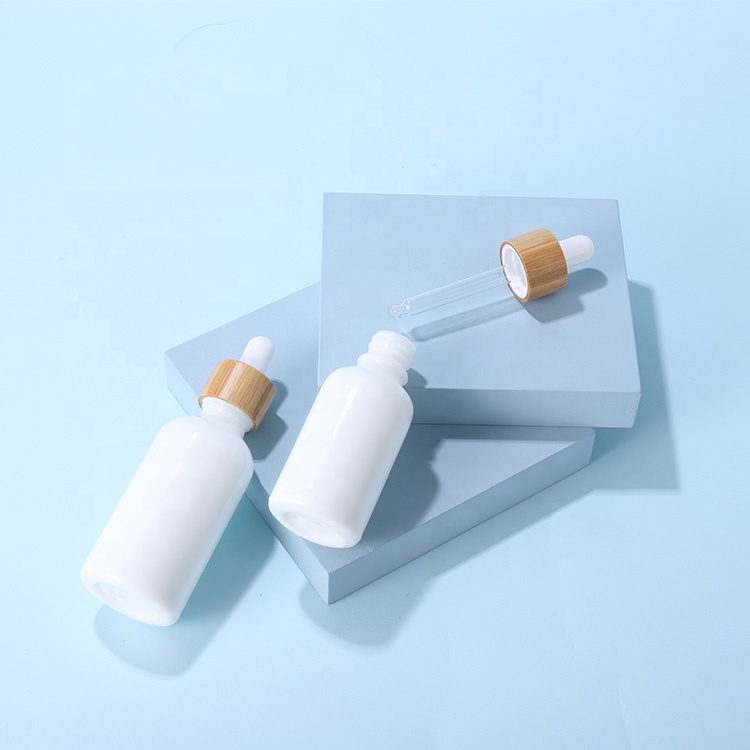 10ml 15ml 20ml 30ml 50ml 100ml White porcelain essential oil serum glass dropper bottle with bamboo cap