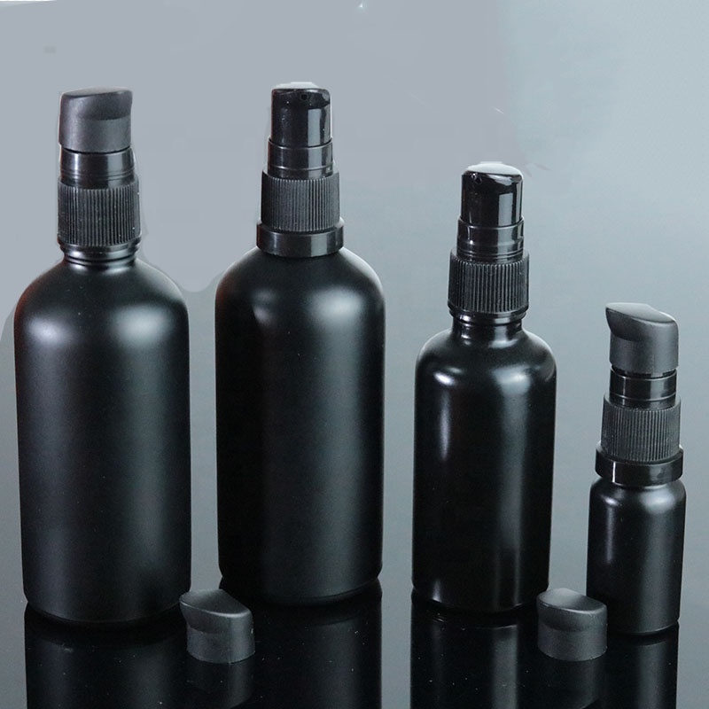 10ml 15ml 20ml 30ml 50ml 100ml Wholesale Frosted Black Serum Glass Bottle Cosmetic With Pump (GRBL06)