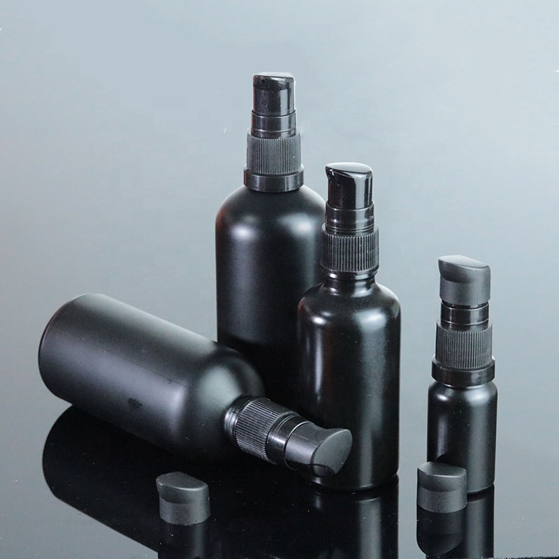 10ml 15ml 20ml 30ml 50ml 100ml Wholesale Frosted Black Serum Glass Bottle Cosmetic With Pump (GRBL06)