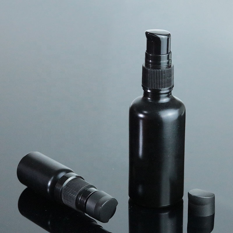 10ml 15ml 20ml 30ml 50ml 100ml Wholesale Frosted Black Serum Glass Bottle Cosmetic With Pump (GRBL06)