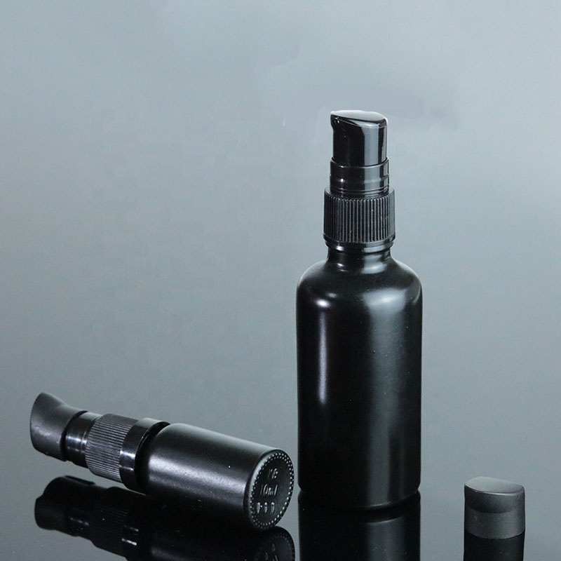 10ml 15ml 20ml 30ml 50ml 100ml Wholesale Frosted Black Serum Glass Bottle Cosmetic With Pump (GRBL06)