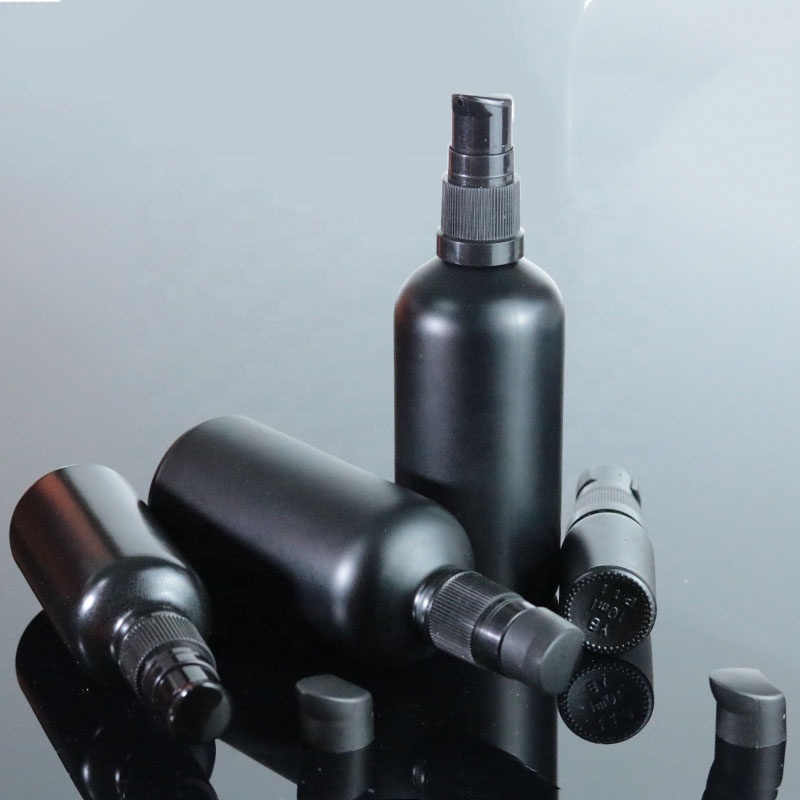 10ml 15ml 20ml 30ml 50ml 100ml Wholesale Frosted Black Serum Glass Bottle Cosmetic With Pump (GRBL06)