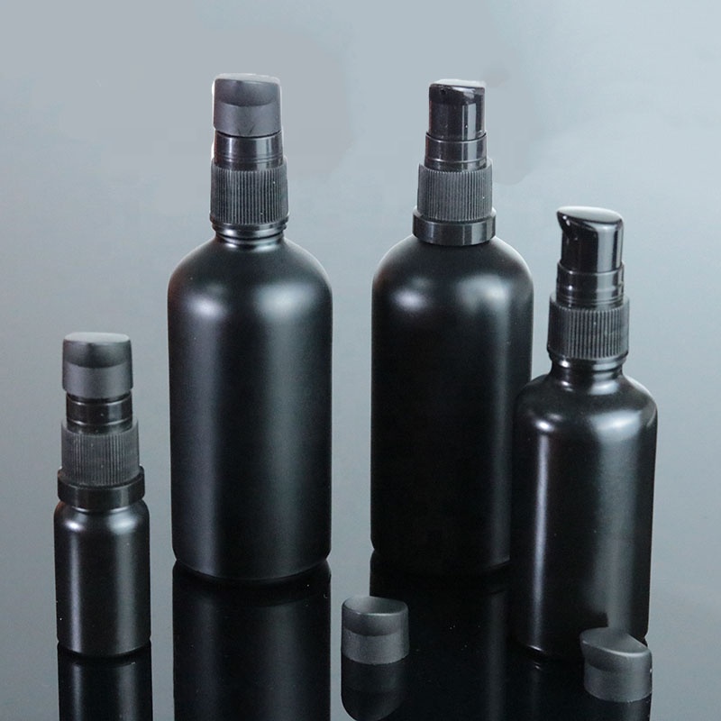10ml 15ml 20ml 30ml 50ml 100ml Wholesale Frosted Black Serum Glass Bottle Cosmetic With Pump (GRBL06)