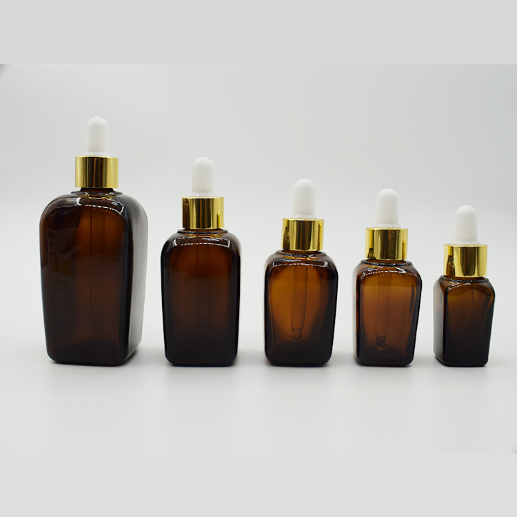 10ml 15ml 20ml 30ml 50ml 100ml eye face essential oil cosmetic packaging amber square glass bottle with aluminum screw cap