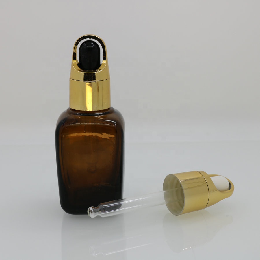 10ml 15ml 20ml 30ml 50ml 100ml eye face essential oil cosmetic packaging amber square glass bottle with aluminum screw cap