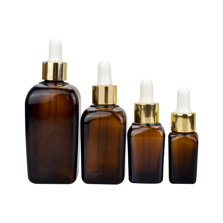 10ml 15ml 20ml 30ml 50ml 100ml eye face essential oil cosmetic packaging amber square glass dropper bottle