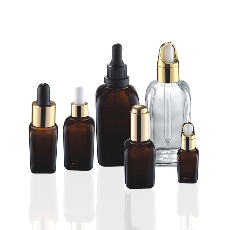 10ml 15ml 20ml 30ml 50ml 100ml eye face essential oil cosmetic packaging amber square glass dropper bottle