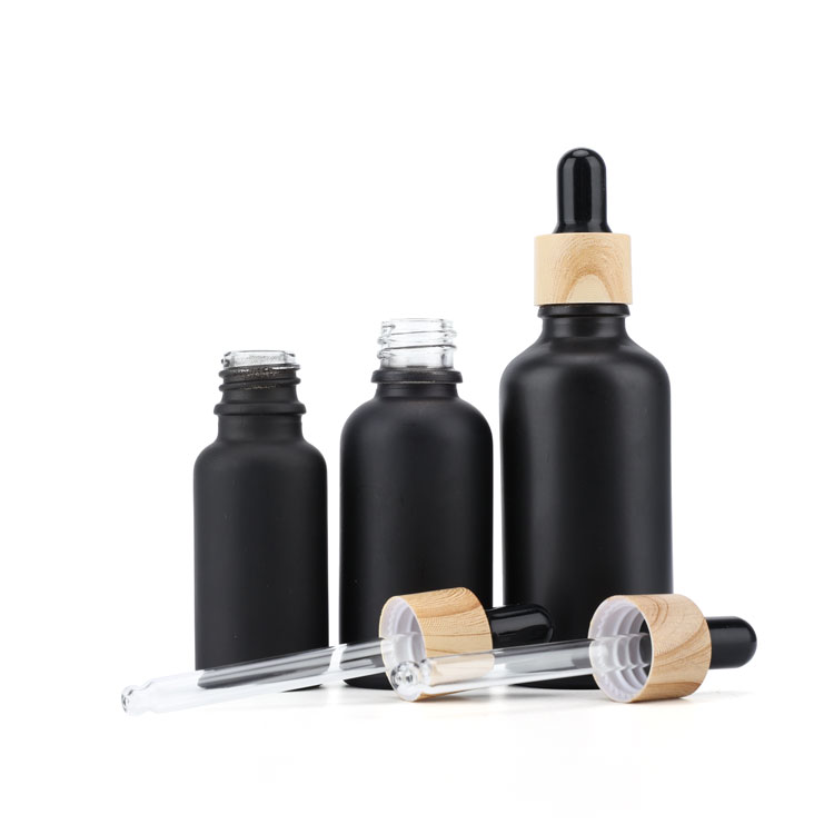 10ml 15ml 20ml 30ml 50ml 100ml frosted matte black round essential oil glass dropper bottle with gold dropper