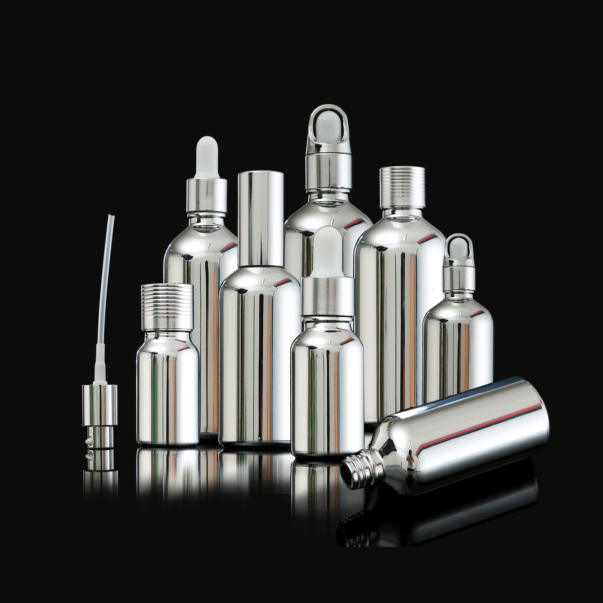 10ml 15ml 20ml 30ml 50ml 100ml silver electroplating glass e liquid essential oil bottle with silver metal cap