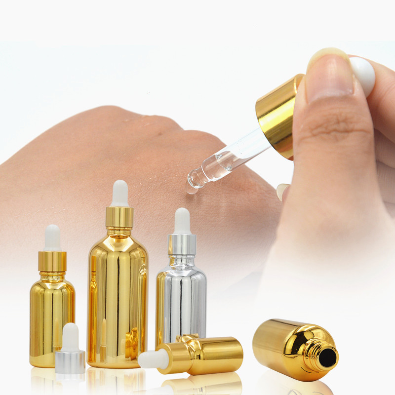 10ml 15ml 20ml 30ml 50ml 100ml silver electroplating glass e liquid essential oil bottle with silver metal cap