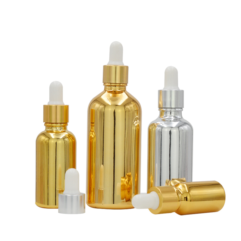 10ml 15ml 20ml 30ml 50ml 100ml silver electroplating glass e liquid essential oil bottle with silver metal cap
