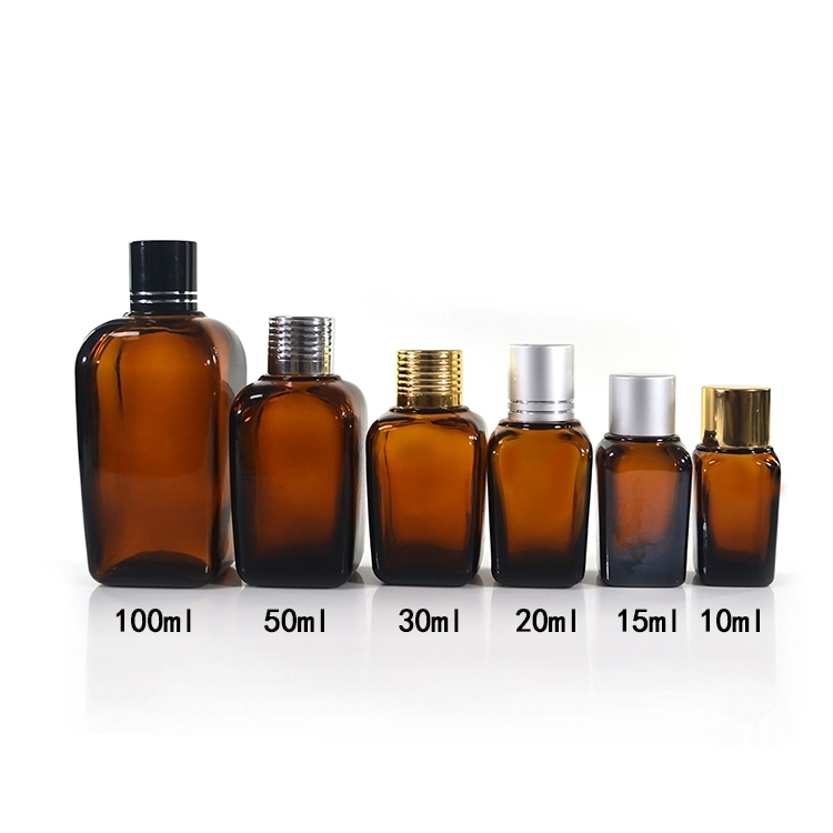 10ml 15ml 20ml 30ml 50ml 100ml square shape amber glass dropper bottle with wooden bamboo cap